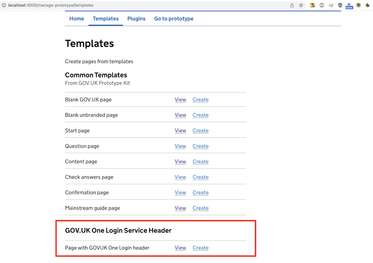 List of templates available to install on the Prototype Kit templates page